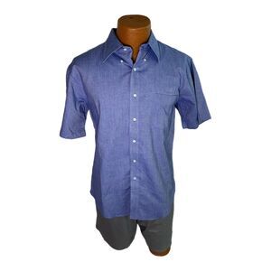 Lands End Blue Short-Sleeve Button Down Shirt, Size 16